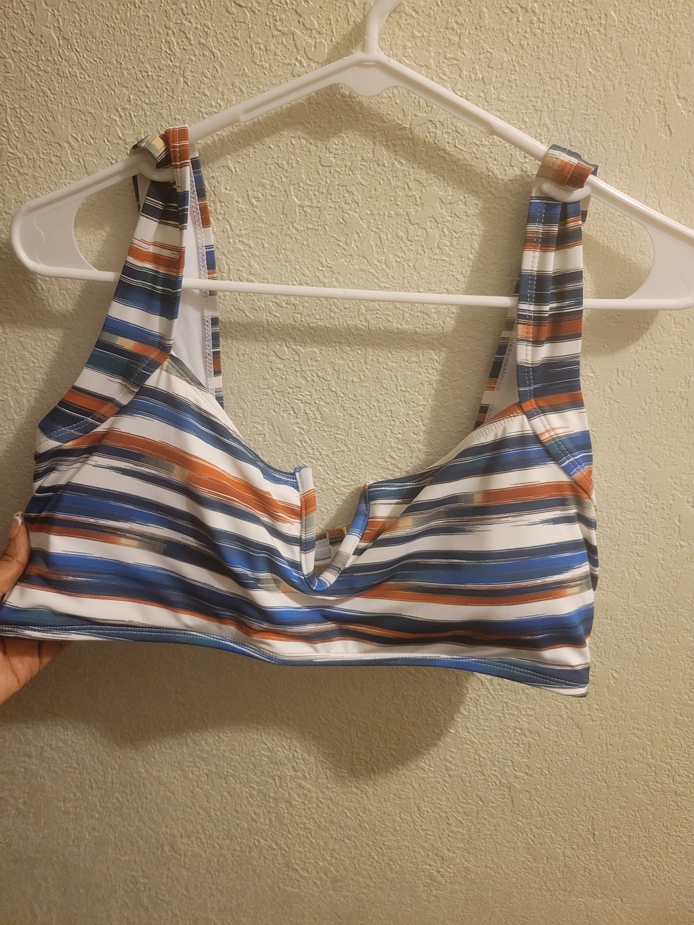 Striped Blue & Rust V-Wire Bikini Top - Women Swim